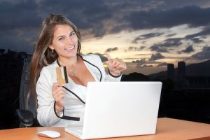 woman holding card